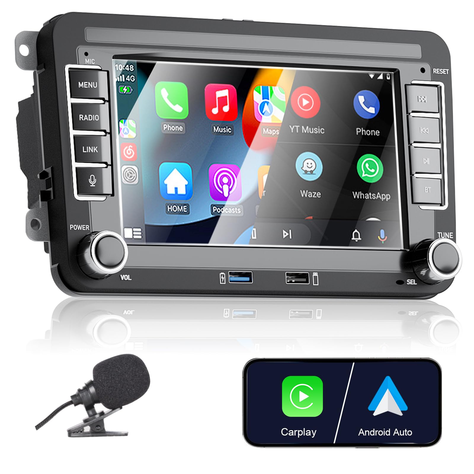 [Upgrade] Liulbobu Wireless Carplay Car Radio for VW Passat Golf 5 6 Polo MK5 T5 Skoda Jetta Caddy EOS Touran Android Auto, 7 inch Bluetooth Double din Car Stereo for/FM/AM/USB/RDS/High Power