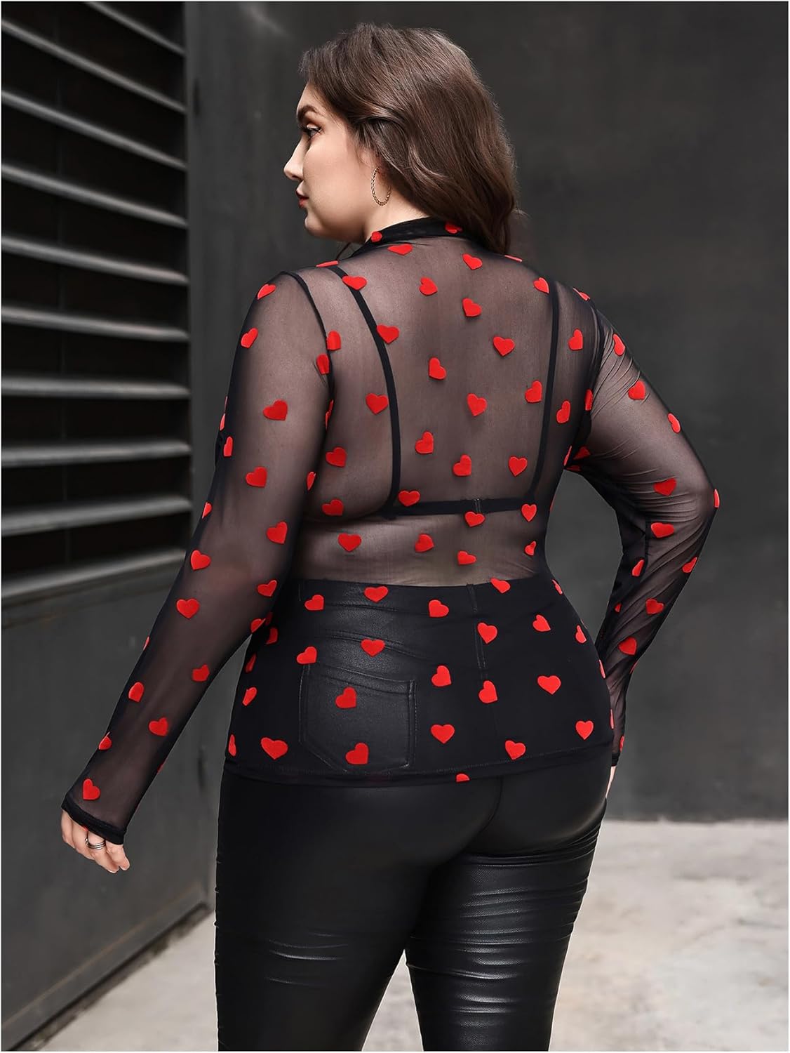 WDIRARA Women's Plus Size Floral Print Sheer Mesh Top Round Neck Long Sleeve Blouse - Image 2