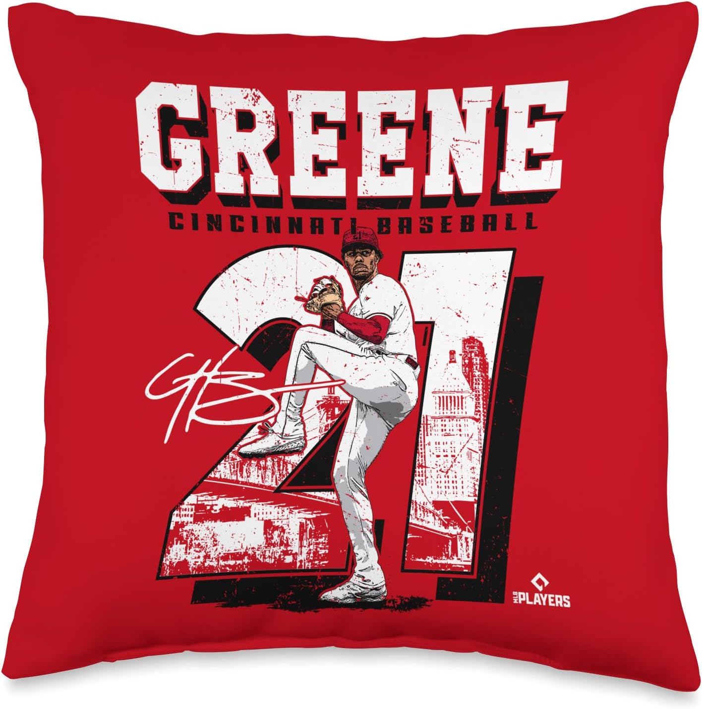 Hunter Greene | Cincinnati MLB Baseball Players | MLBHGR201M Throw Pillow