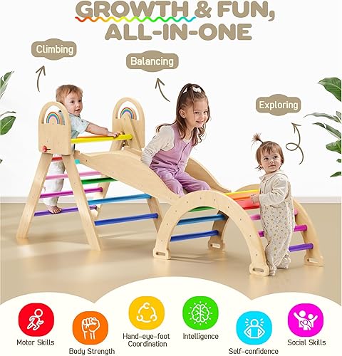 Miniatura 2 de Pikler - Juego de triángulos 9 en 1, juguete de escalada Montessori para niños pequeños, plegable de madera para interiores, gimnasio y escalador de