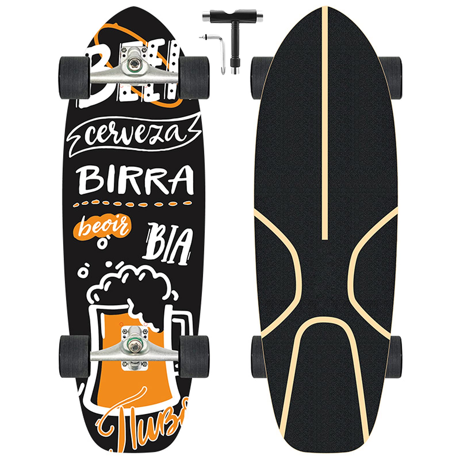 VOMI Carving Skateboard Surf Skate Carver Pumpping Skateboard, CX4 Truck, Roulements à Billes ABEC-11, Cruiser Board Complet érable Decks, pour Adulte juvénile Enfant,A