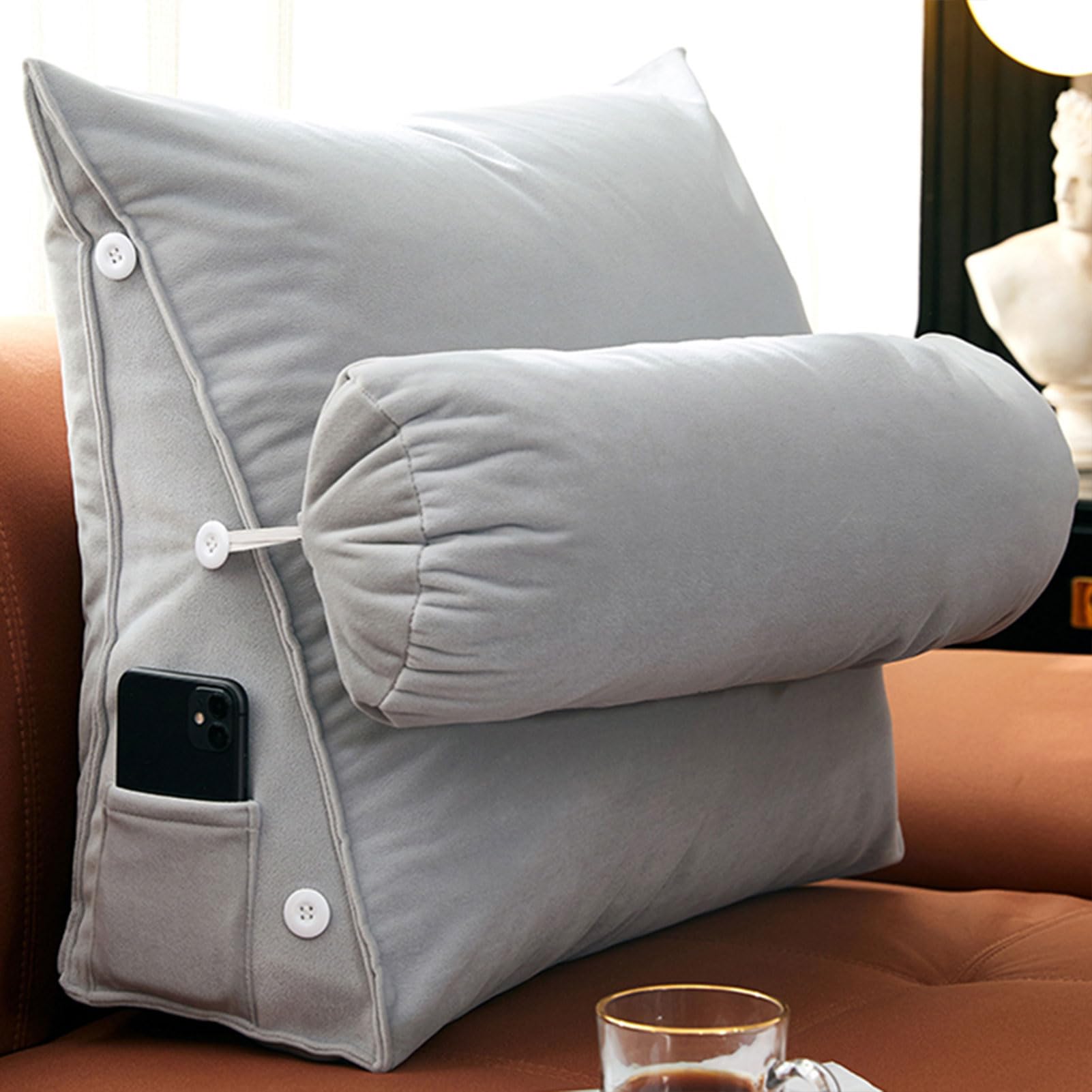 YKMYXZ support pillow， Wedge Home Office For Sofa Chair Bed,Watching TV Gaming Bolster Removable Neck Support Cushion Ergonomic Pillow(Champagne,60x50x22 CM)