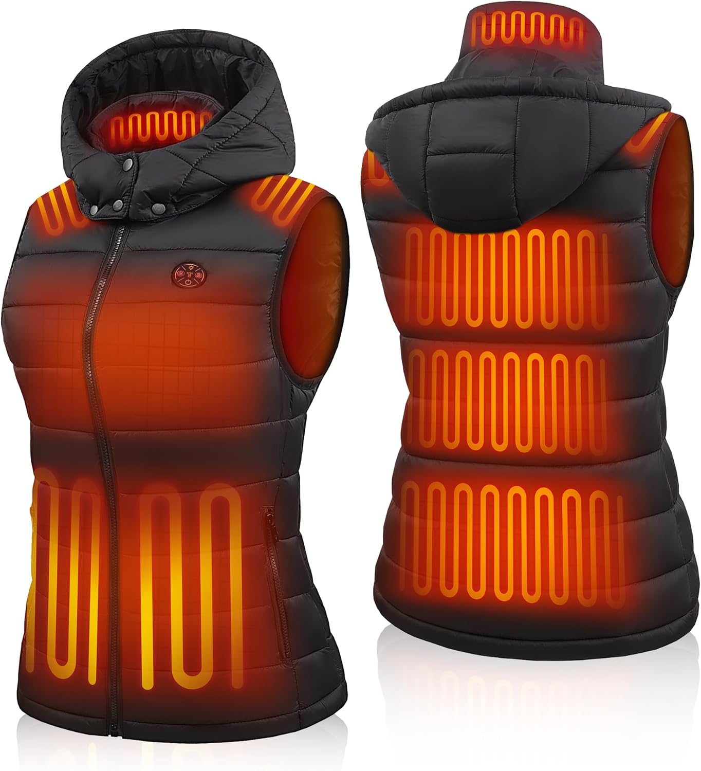 Women's Heated Vest with Battery Pack Included 16000mAh/7.4V | 15-Zone Winter Warm Heating Vests with Detachable Hood