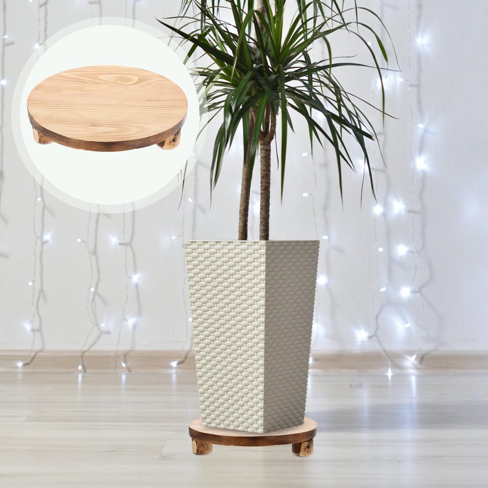 Base Redonda de Madera para Macetas, Soporte para Maceteros Reutilizable, Pedestal Estable para Plantas de Interior, Taburete Decorativo para Jardineras, Adecuado para Balcón