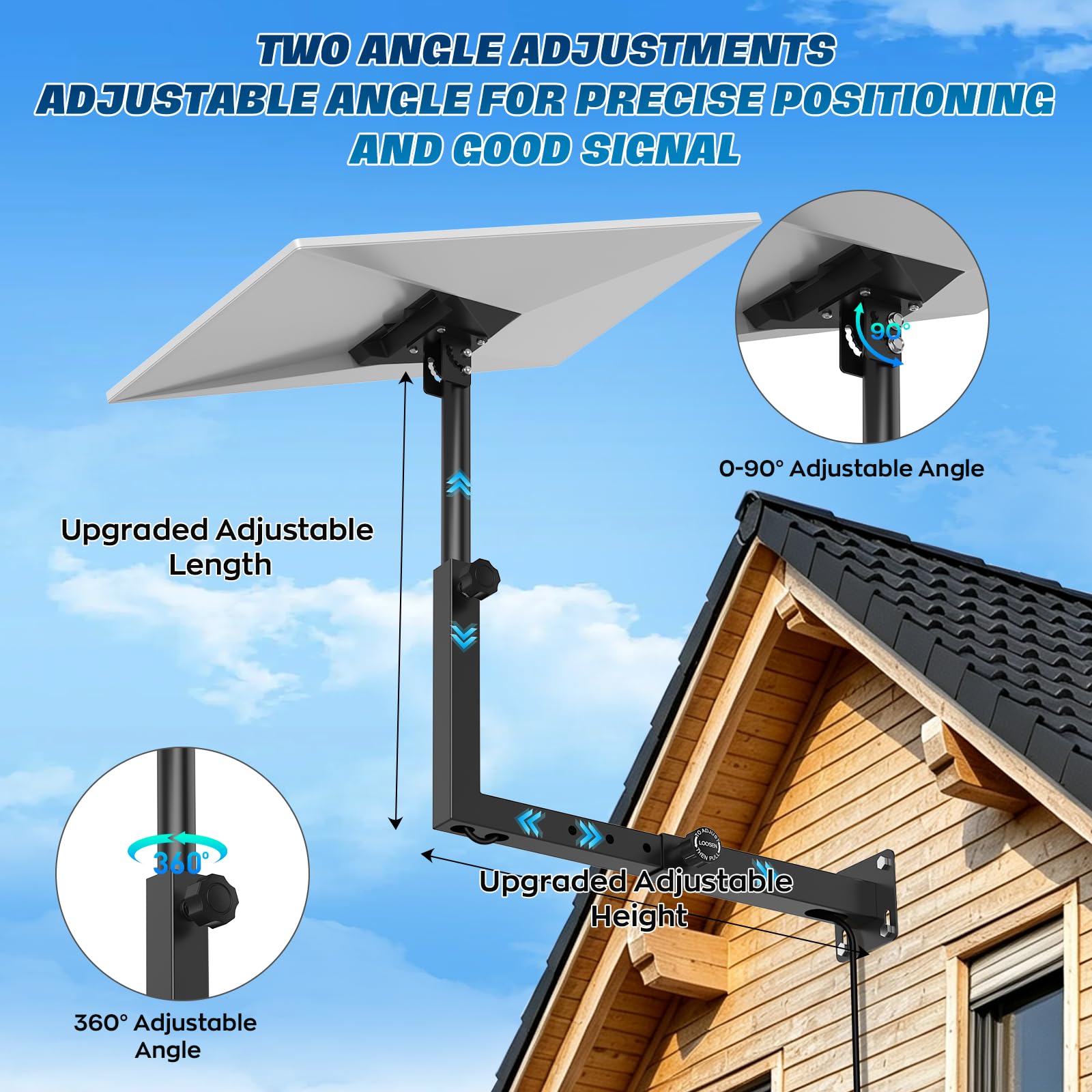 IMAYCC Starlink Support réglable à 360° pour standard Gen3/4X/4/V3 | Starlink Support mural long rétractable avec adaptateur de tuyau, antirouille pour Starlink V4/V3 standard Kit de support