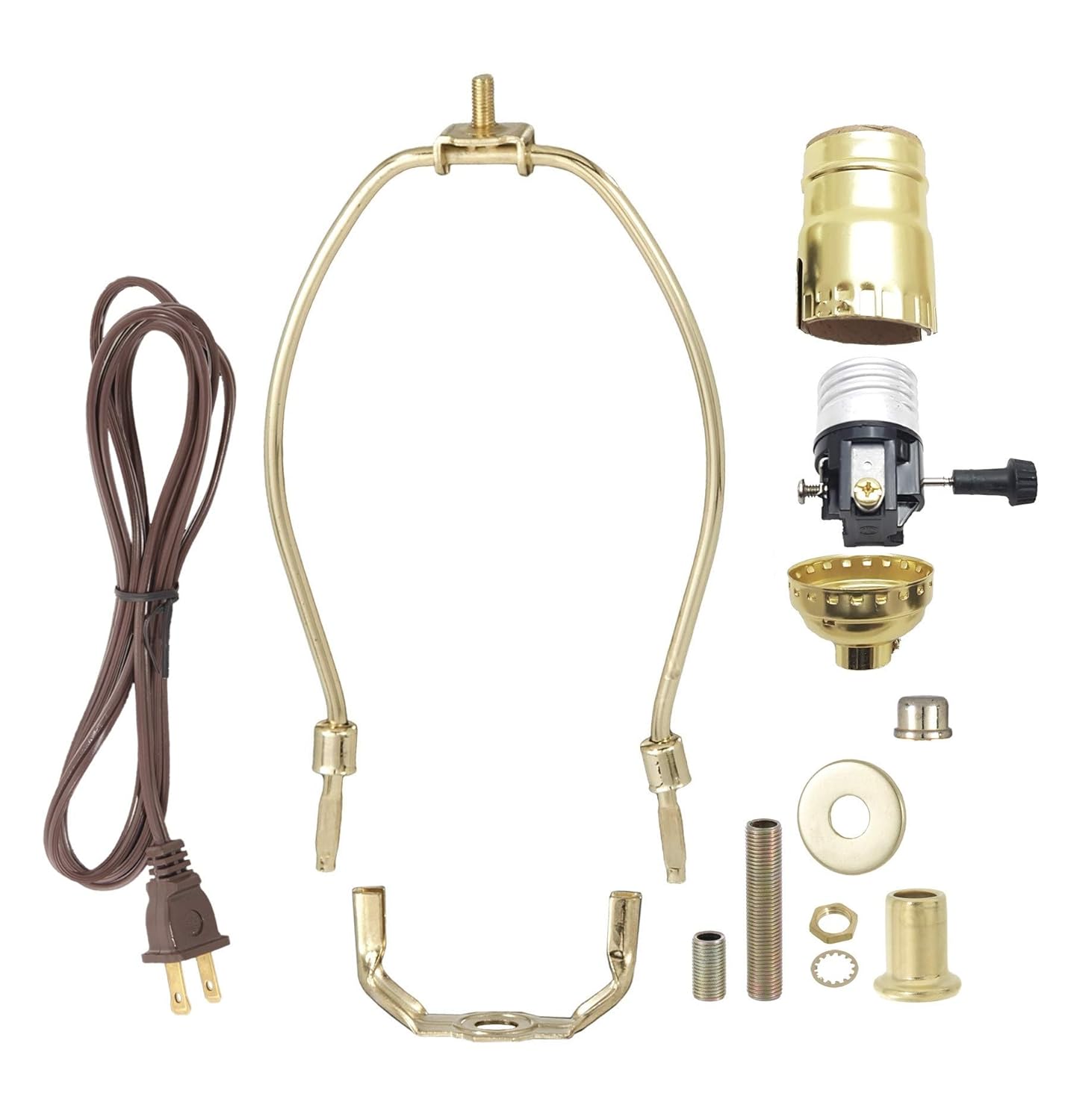 B&P Lamp® Brass Plated Finish Table Lamp Wiring Kit with a 8 Inch Harp and 3-Way Socket