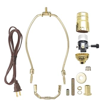 B&P Lamp Table Lamp Wiring Kit with 7 Inch Harp and 3-Way Socket, Brass Finish