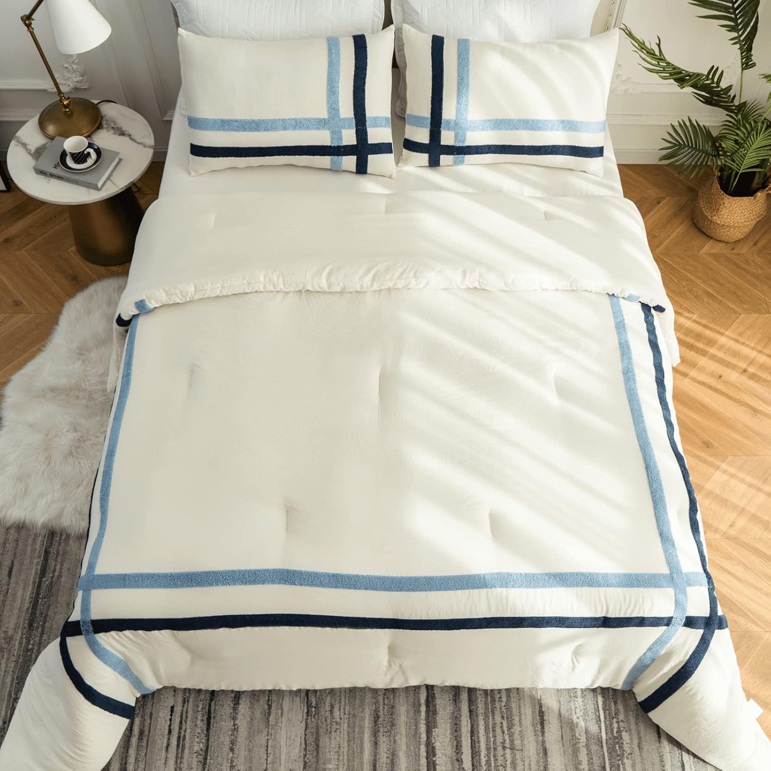 Auemtyn Twin Comforter Set, Farmhouse Chic Bedding Set 2 Pieces, Neutral Bedding