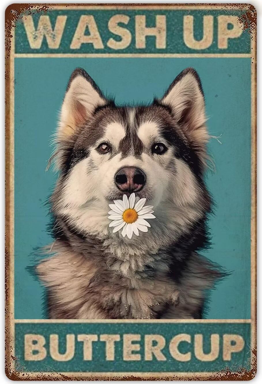 Anceky Husky Bathroom Signs Canvas Wall Art Painting Wash Up Buttercup Bathroom Decor Canvas Painting Vintage Posters Wall Art s For Living Room Bedroom Office Home Decor Unframed 12x16 Inch