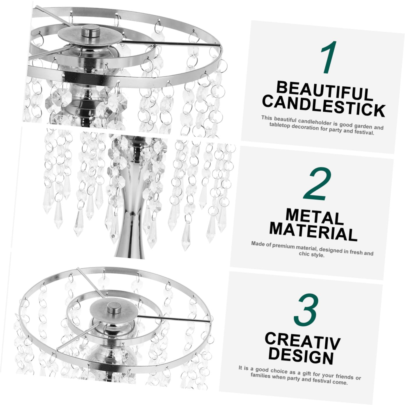 Candelabro de Hierro y Plástico para Boda, Plata, Diseño de Cortina Cristal | Decoración de Fiesta y Obsequio, Estilo Creativo y Chic, Aporta Ambiente Cálido