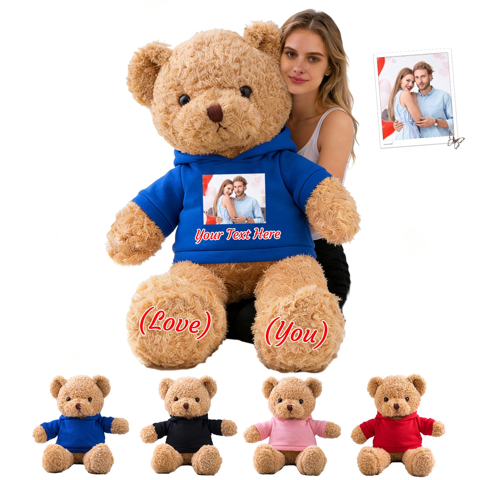 GOUFEISUN Personalised Giant Teddy Bear 20 inch to 48 inch, 1.7 Ft to 4 Ft Custom Big Teddy Bear Stuffed Animal with Photo Text as Personalised Gifts for Her Him on Christmas Birthday Valentines Day