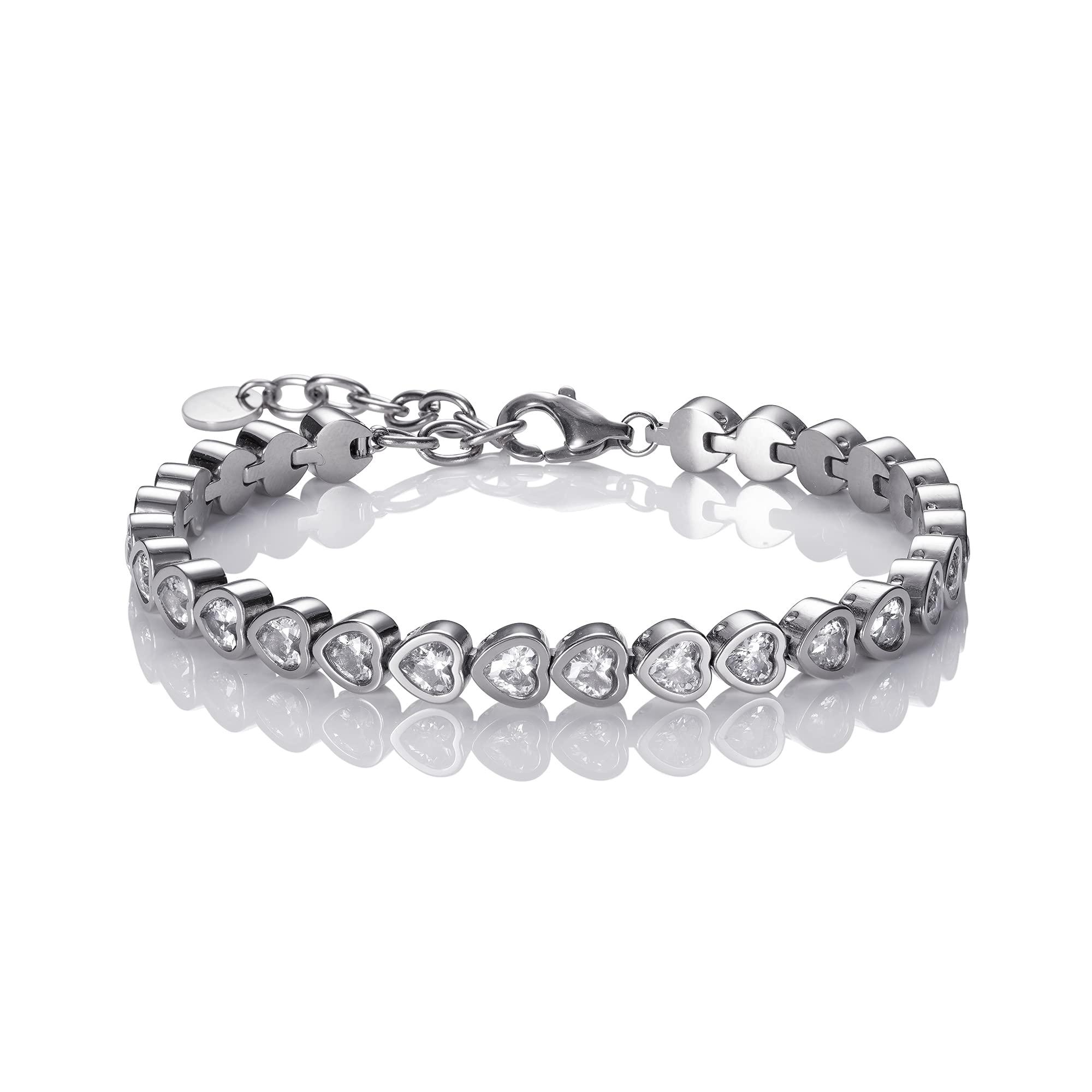 namana Bracciale Tennis da Donna, Bracciale Donna in Acciaio Inossidabile o Placcato Oro con Cristalli a Forma di Cuore, Bracciale Cuore da Donna, Bracciali Tennis da Donna