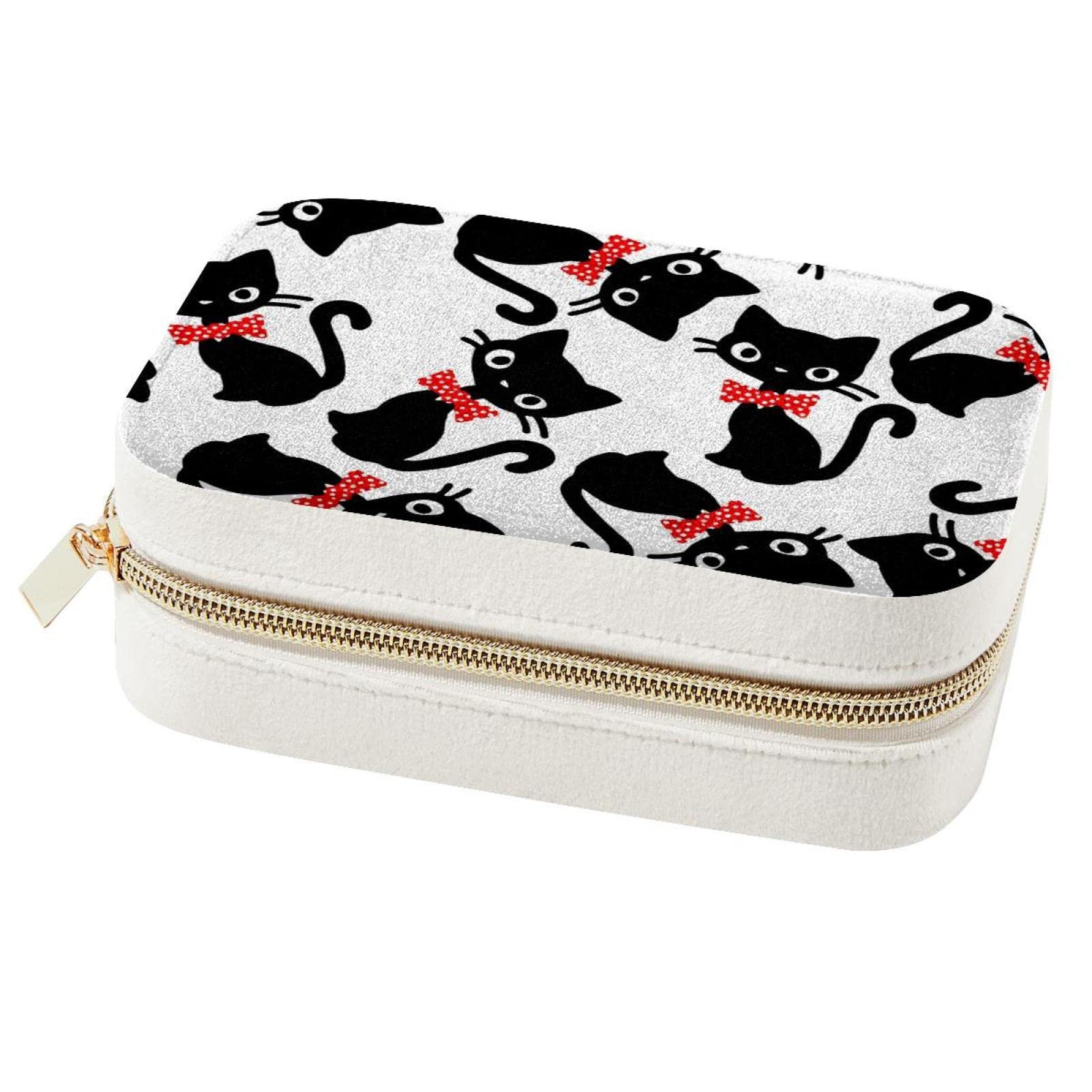 Boîte à bijoux de voyage chat noir pour bagues et colliers