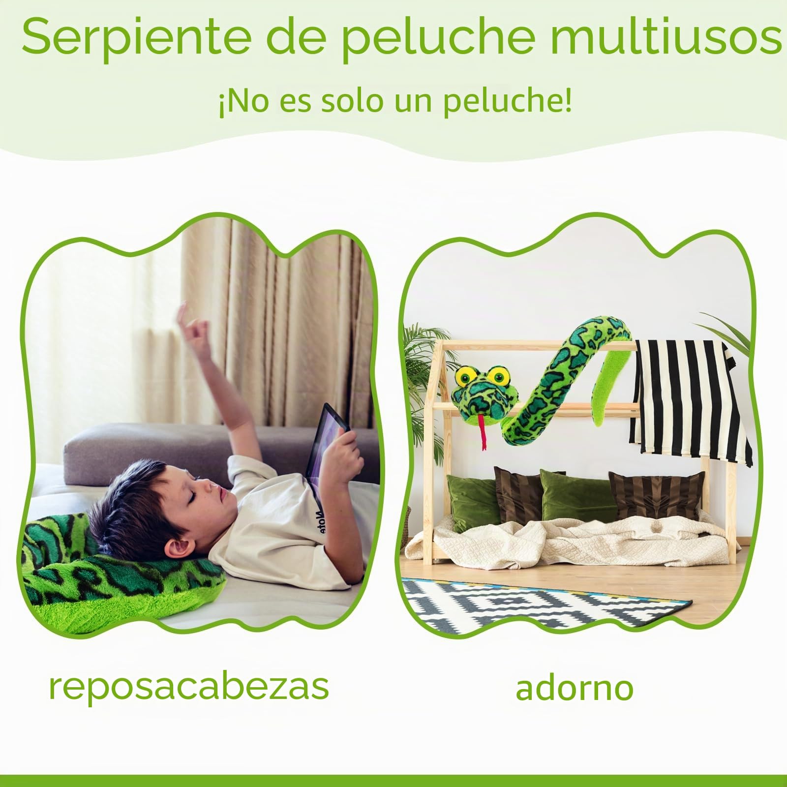 MorisMos 250 cm de Largo de Serpiente de Peluche XXL, Grande, Verde Cobra, Serpiente de Cascabel Gigante, Serpiente rellena, Serpiente de Peluche para Niños, niños, Peluche, Serpiente rellena,