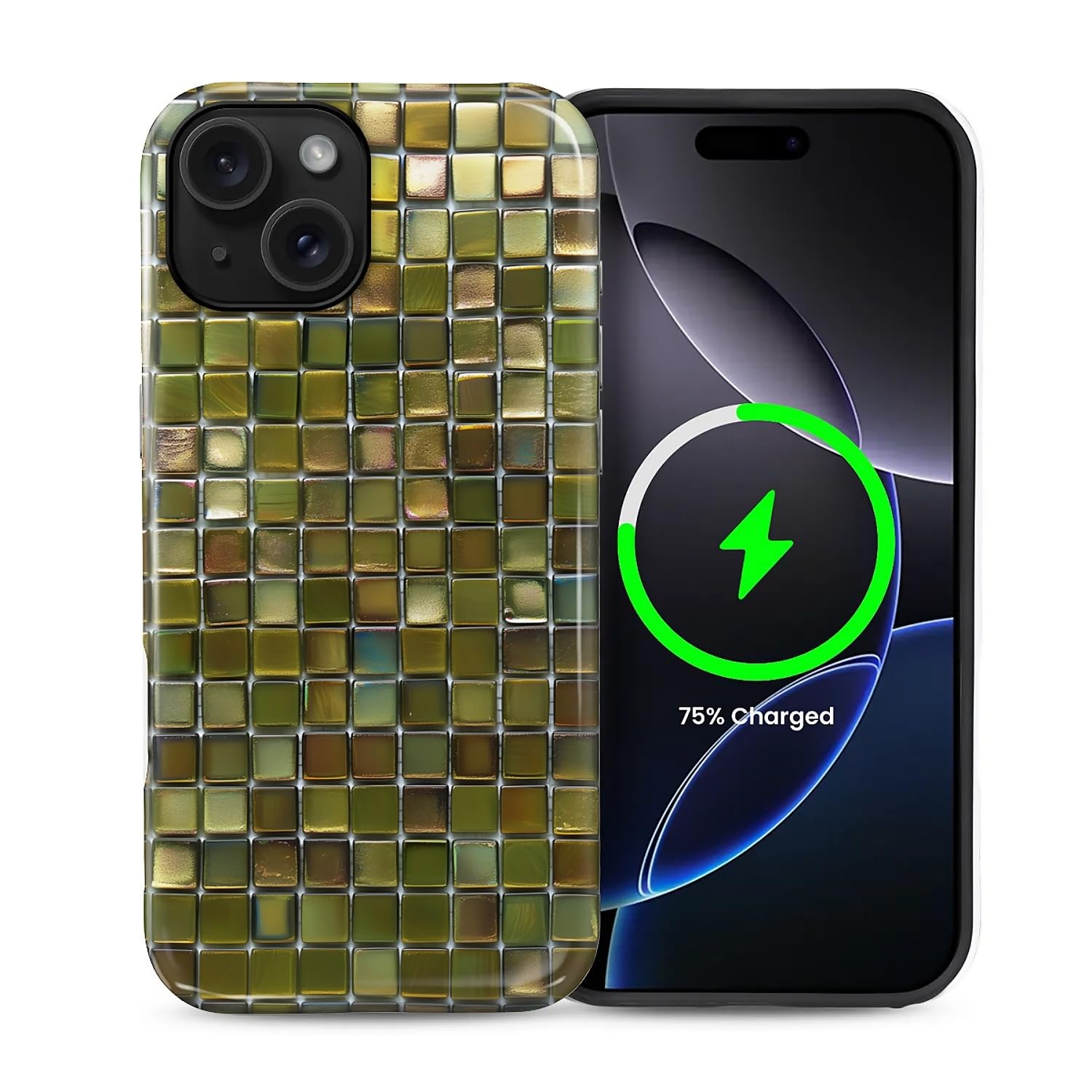Photo 1 of ZHEGAILIAN Magnetic Case for iPhone 15,Compatible with MagSafe Hard Shell + Soft Silicone 2 in 1 Hybrid Shockproof Bumper Drop Protective Case Olive Green Faux Mosaic Tile