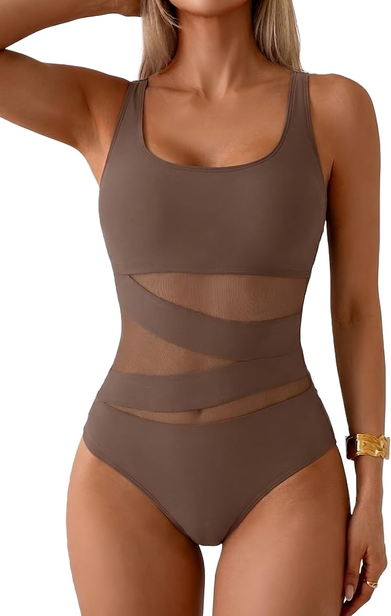 Women's One Piece Swimsuit Tummy Control Mesh Detail Bathing Suit