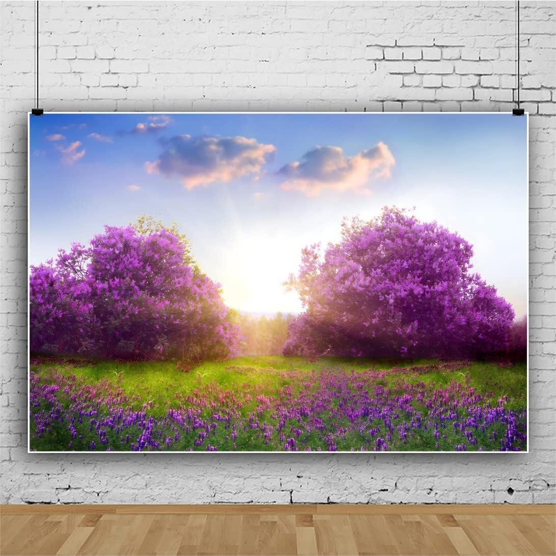 Amazon.com : 7x5ft Spring Flowers Tree Wonderland Backdrop, Purple ...
