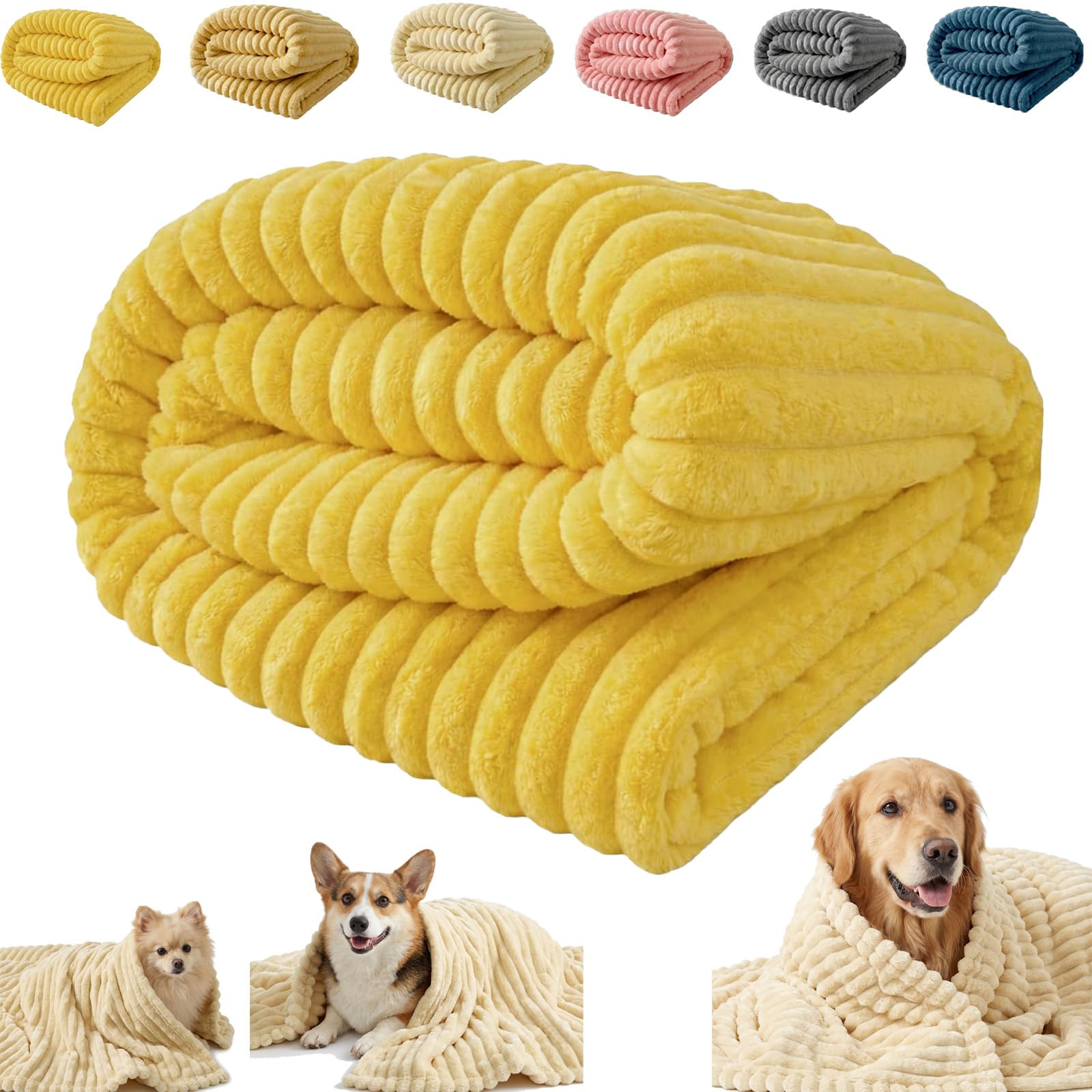 Emotional Support Blanket,Dog Mood Calming Blanket,Soft Ribbed Plush Throw,for Pets Soft,for Small Medium Large Breeds,for Sofa Kennel Couch Bed Crate Washable (Yellow, 70 * 100cm/28 * 39in)
