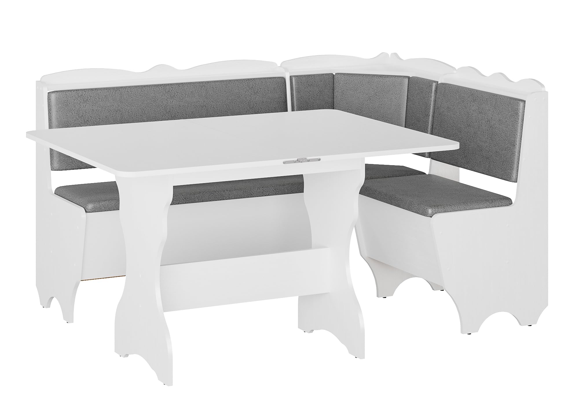 Rodnik Eckbankgruppe Rhodos grau-weiß, Sitzbank, Truhenbank 150x110 cm Kunstleder, Esstisch ausklappbar weiß 90cm x 59/118 cm