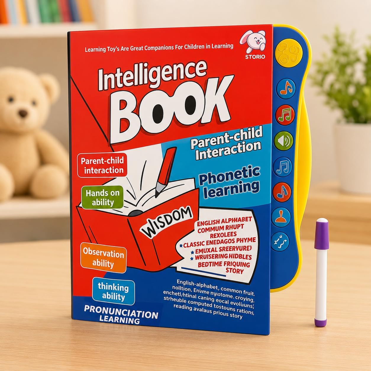 Storio Intelligence Book Sound Book for Children, English Letters & Words Learning Book, Fun Educational Toys. Activities with Numbers, Shapes Learning Book for Toddlers