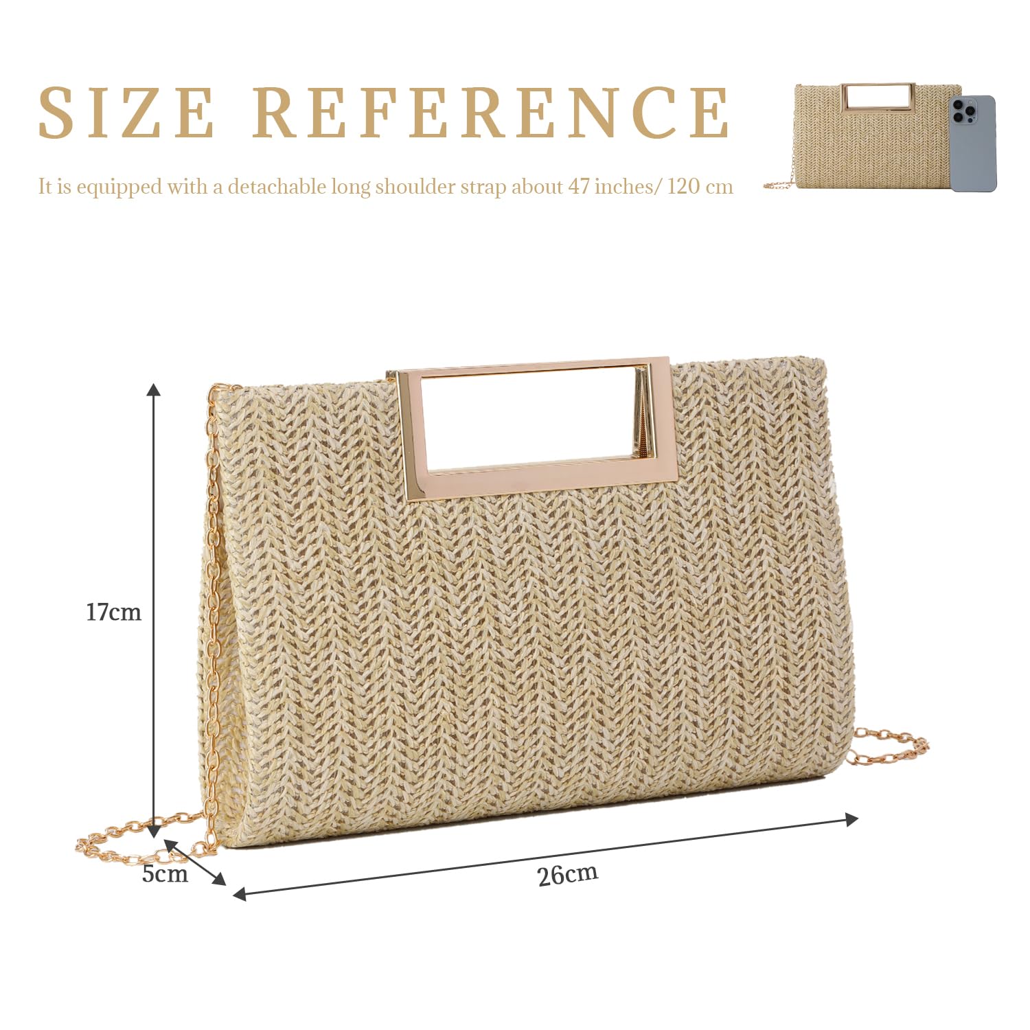 LHHMZ Pochette en paille à poignée supérieure pour femmes, Pochette d'été, Sac à bandoulière en raphia de paille