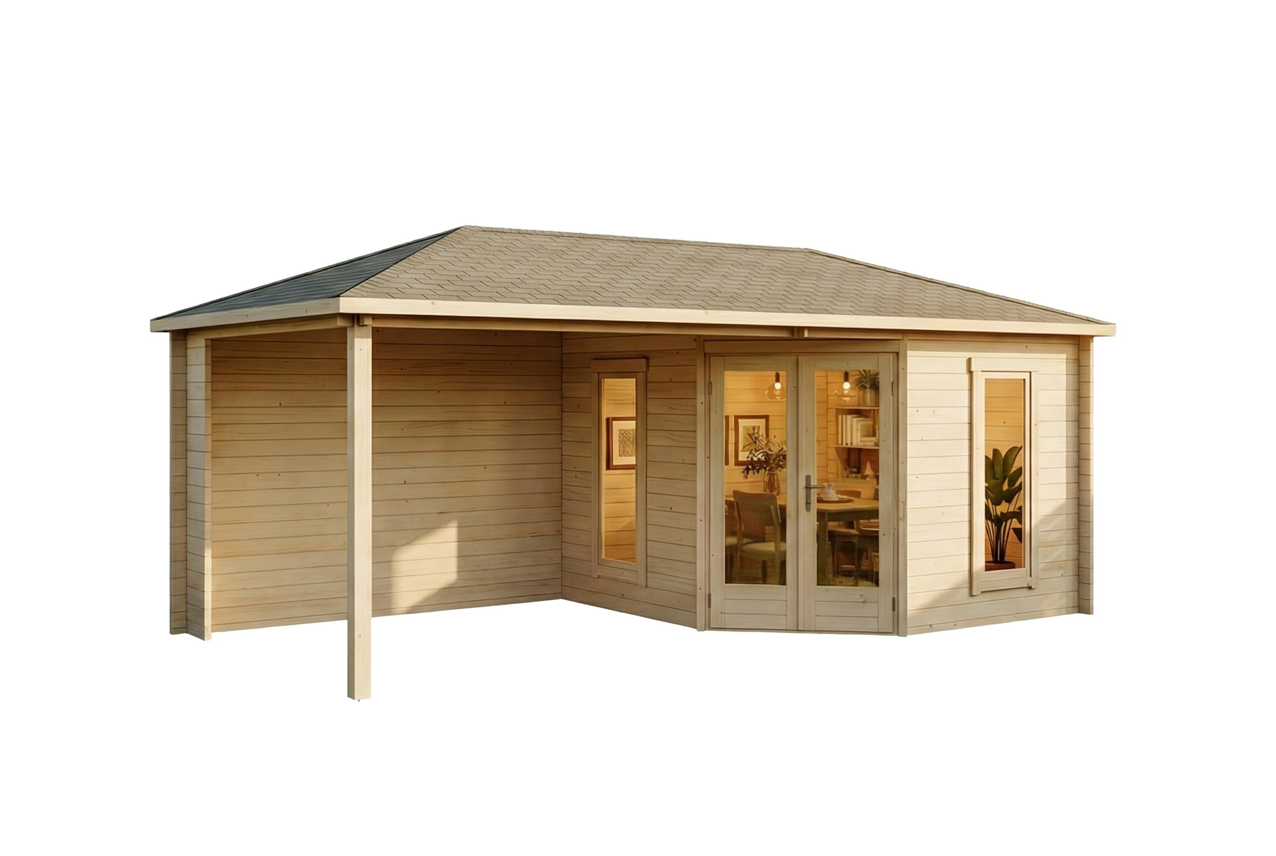 Alpholz 5-Eck Gartenhaus Liwa aus Massiv-Holz, Gerätehaus mit 28 mm Wandstärke, Garten Holzhaus inklusive Montagematerial, Geräteschuppen Größe: 595 x 300 cm