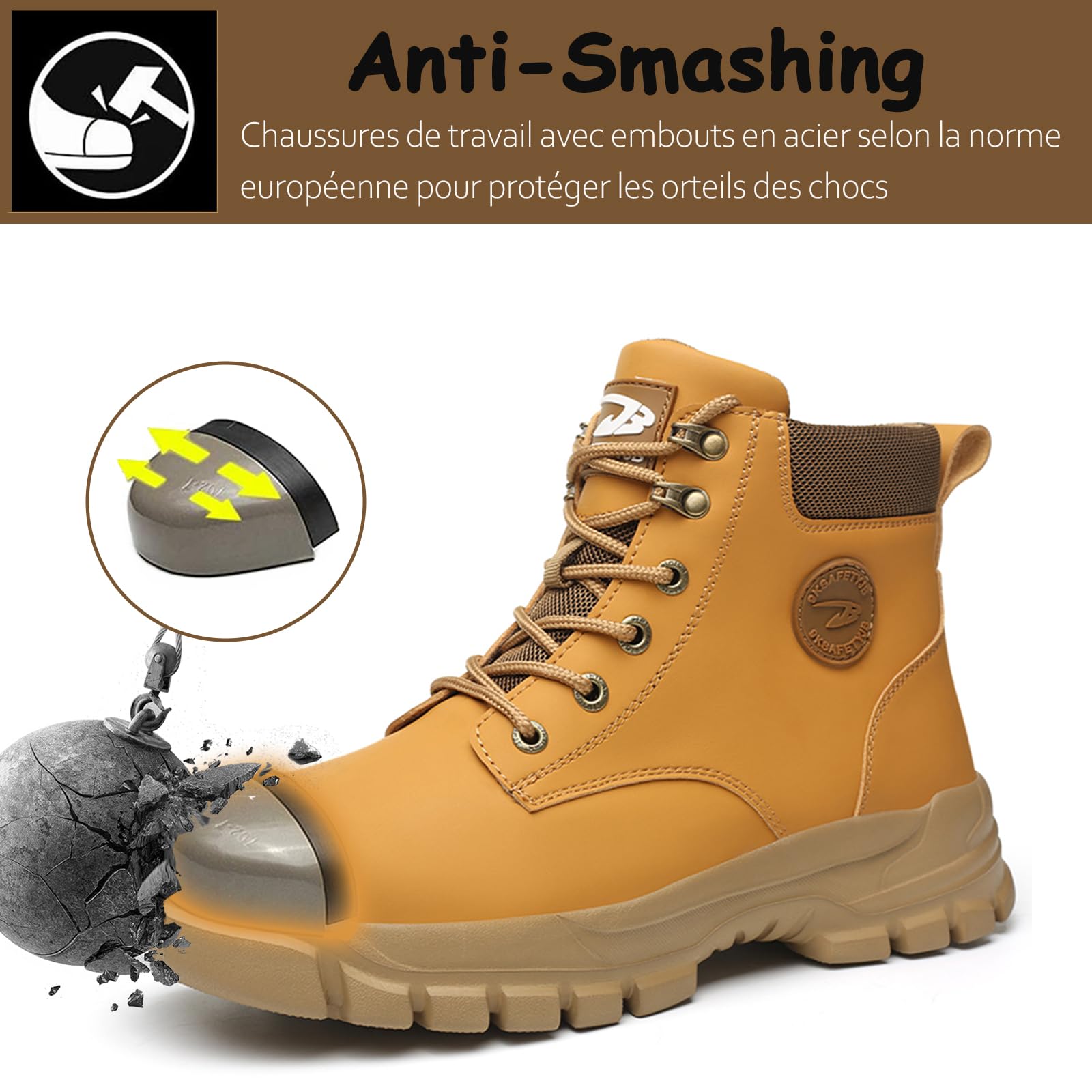 Chaussures de Sécurité Homme Femme Montante Antidérapant Chaussures de Travail Imperméables Embout en Acier