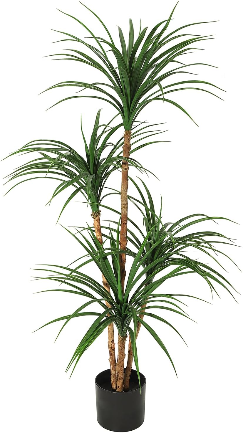4 Ft Artificial Dracaena Tree, Realistic Fake Dracaena Plant, Tall Dracaena Houseplant for Indoor Décor, Adjustable Lifelike Faux Tree, Ideal for Photo Backdrops, Nursery, Living Room, Office 4ft 4ft