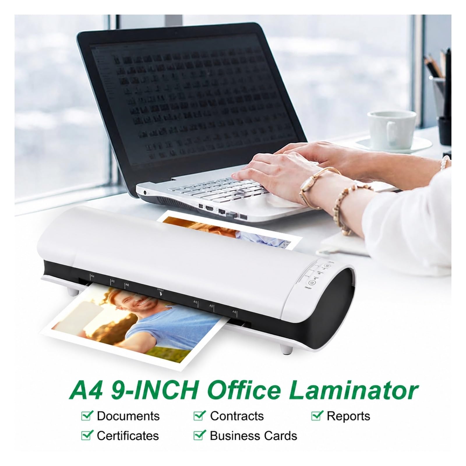 Laminator, Zestaw Maszyn Do Laminowania A4 6 W 1, 2 Rolki Na Gorąco I Zimno, 9 Cali do domu i biura