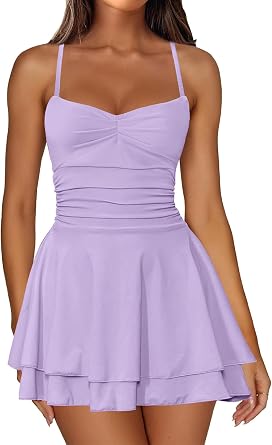 IWD Womens Spaghetti Strap Mini Dress Ruched Corset Tiered Ruffle Hem Sexy Backless Party Club A Line Short Dresses