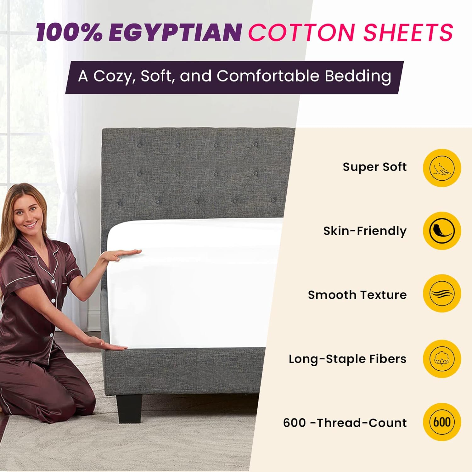 Luxury Soft White Plain King Fitted Sheet 21 inch deep Pocket, in 100% Egyptian Cotton, 600 -Thread-Count