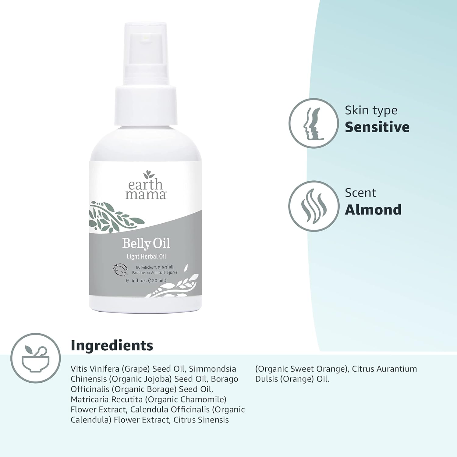 Belly Oil by Earth Mama | To Safely Moisturize and Promote Skin's Natural Elasticity During Pregnancy and to Ease the Appearance of Stretch Marks, 4-Fluid Ounce (Packaging May Vary) : Beauty & Personal Care