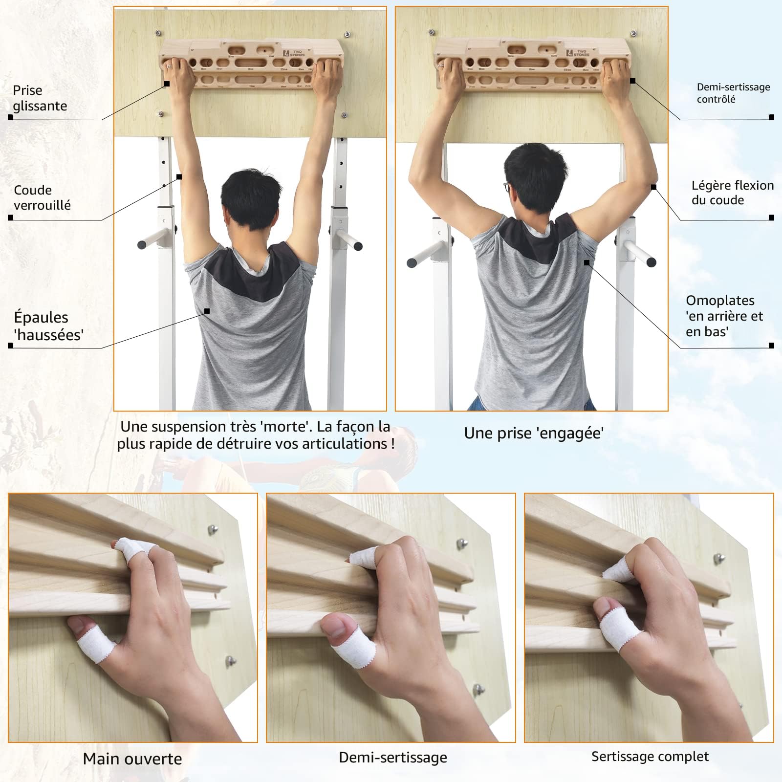 Planche D’Escalade à Fixer Sur Porte – Barre De Traction Pour Renforcer La Force Des Doigts – Bois Naturel Massif