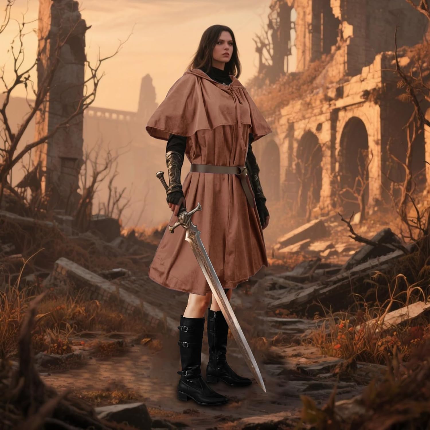 Renaissance Costumes Cloak with Hood Arm Holes Women Medieval Hooded Cape for Halloween Cosplay - Image 8