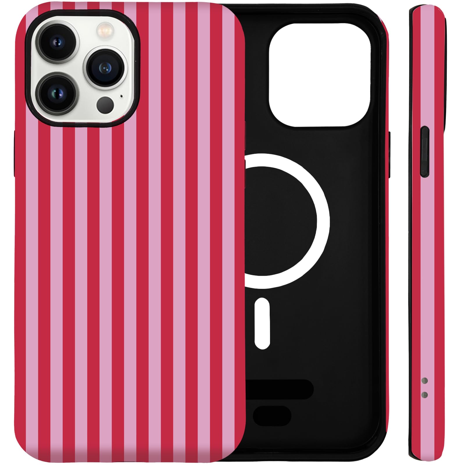 Photo 1 of SenRiCase Magnetic Striped Case for iPhone 15 Plus (Red/Pink)