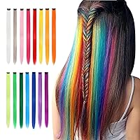 Vista 10 de 13 extensiones de cabello sintético con clip de colores de 20 pulgadas, multicolores, lacio, con clip, para mujer, para regalo, extensiones