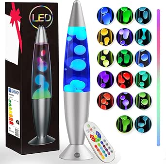 Lavalampe Groß mit 17 Farbwechsel Steuerbar: Lavalampen Schwarz mit Fernbedienung für Kinder Erwachsene | Lavalampe Glitzer für Schlafzimmer/Wohnzimmer/Büro-34cm Weiß