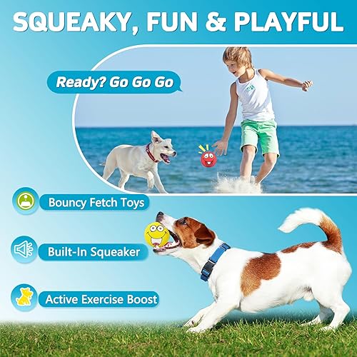 Miniatura 3 de Paquete de 4 Juguetes Chirriantes para Perros con Cara Sonriente de 2.8", Pelotas Suaves para Perros de Goma de Látex, Juguetes Chirriantes para