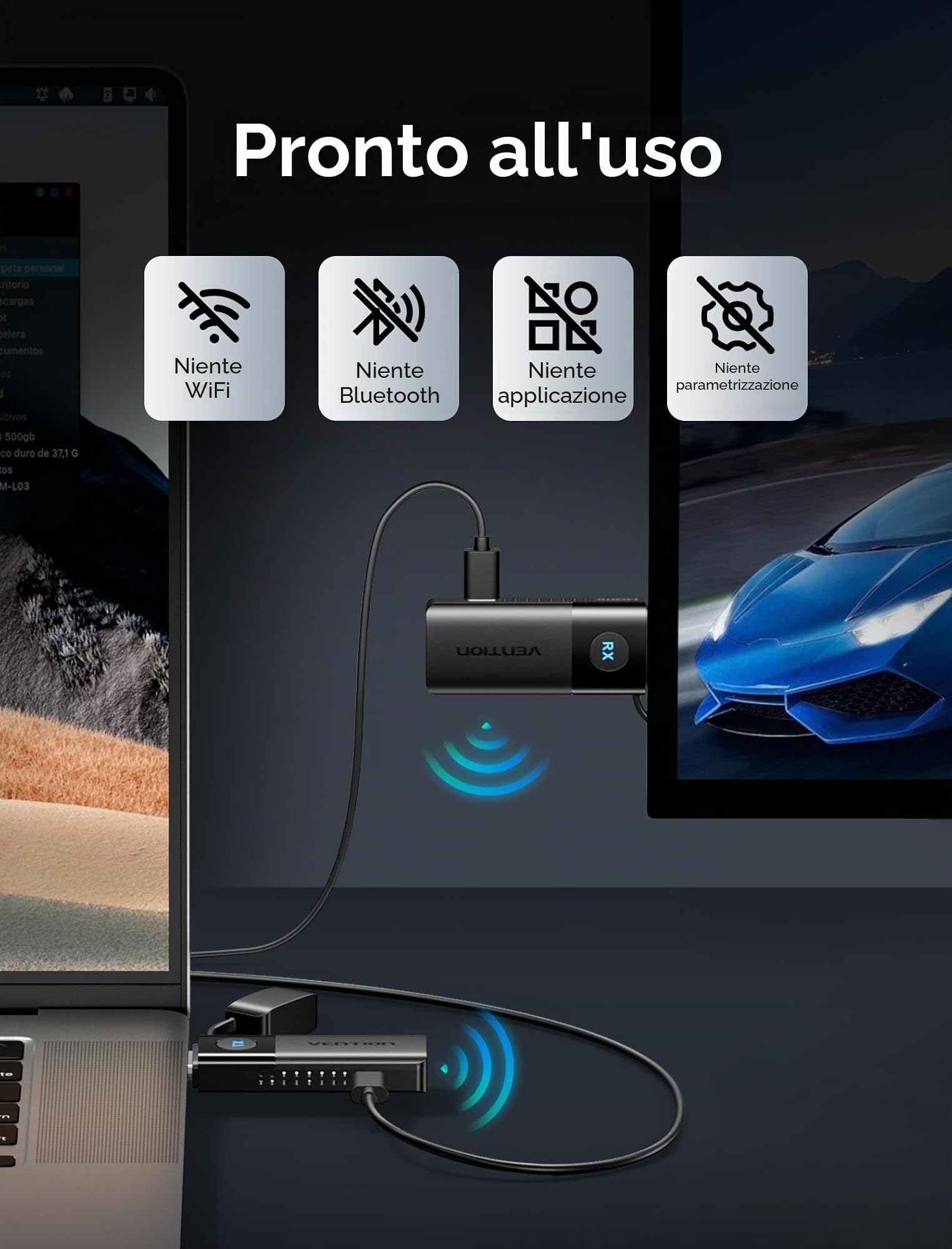 VENTION Mini Trasmettitore e Ricevitore Wireless HDMI 1080P@60Hz,HDMI Wireless 165ft/50M,5G,Plug & Play per lo Streaming Video da Laptop/PC a Monitor/Proiettore/TV, Black