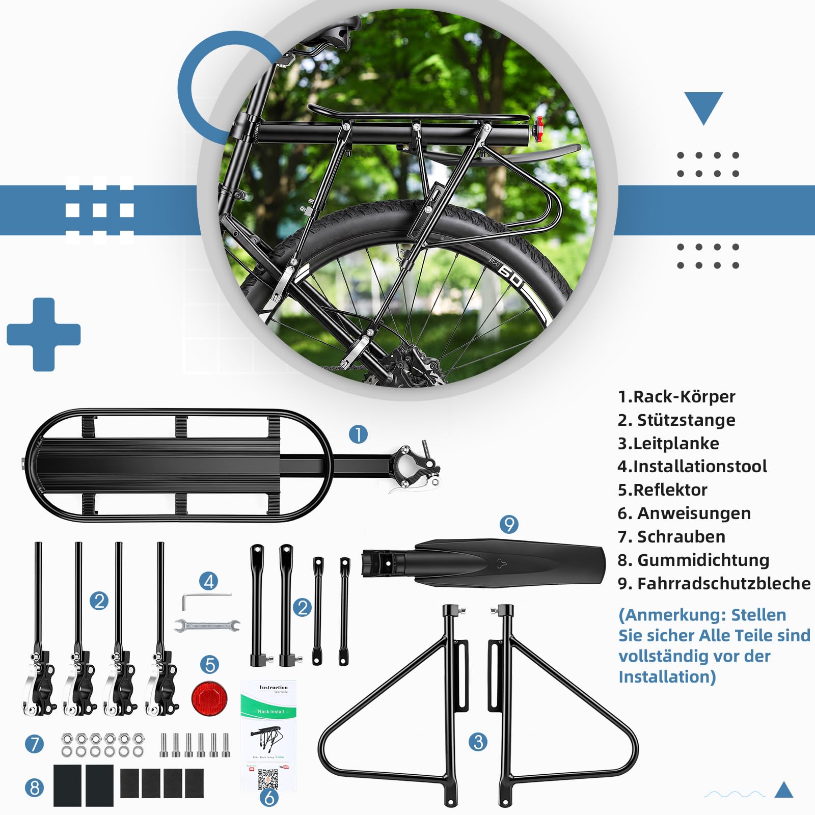 West Biking Gepäckträger Mountainbike - Robust MTB Aluminium Fahrradgepäckträger, Einfache Montage, Fahrrad Hinten Maximalbelastung 50kg