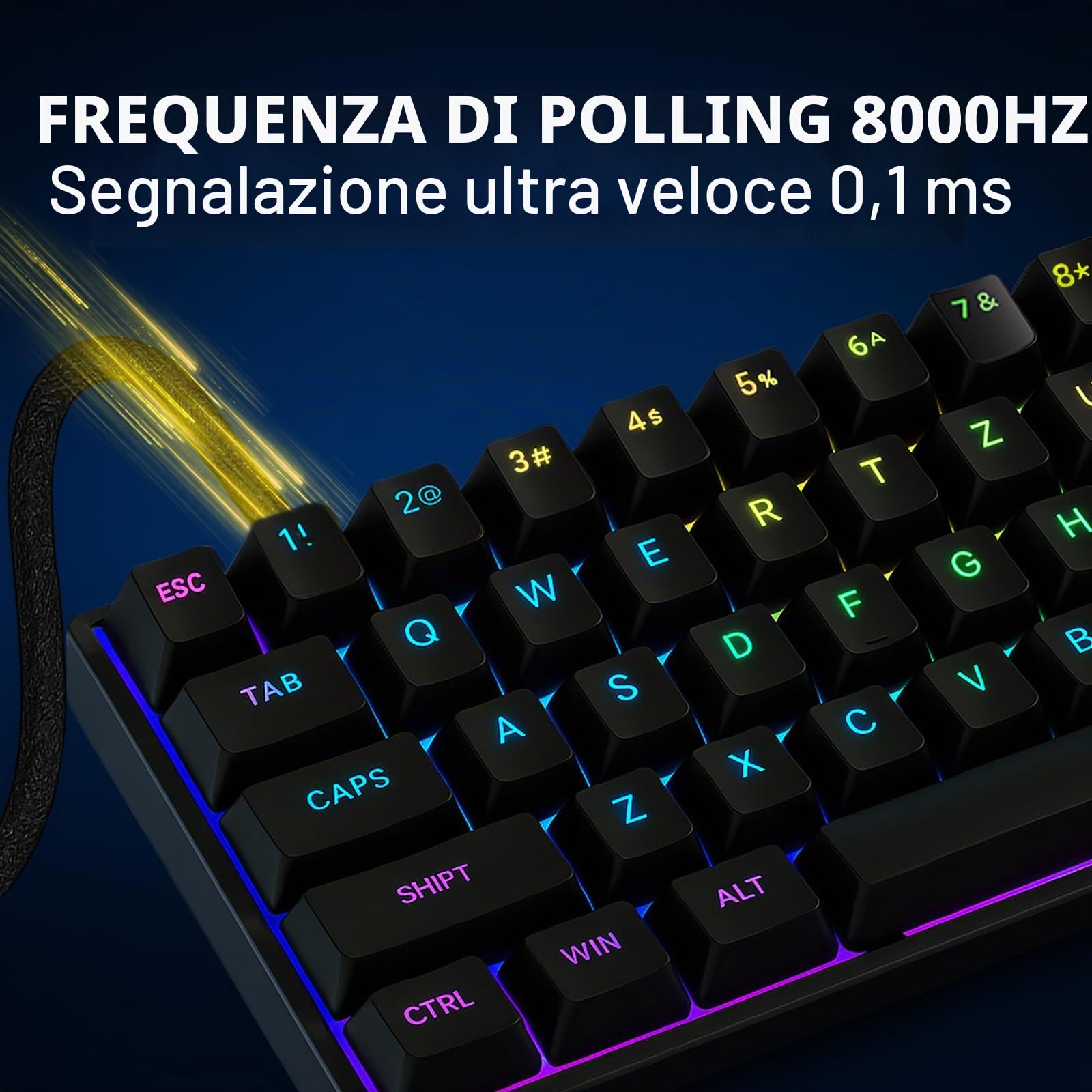 FOXMM x MCHOSE Ace68 HE Tastiera Gaming 65% RGB Wired Rapid Trigger 8000Hz, Switch Effetto Hall Magnetico ICE Blue, Corsa Regolabile Ultra Precisione 0,005 mm, per giochi FPS, Nero