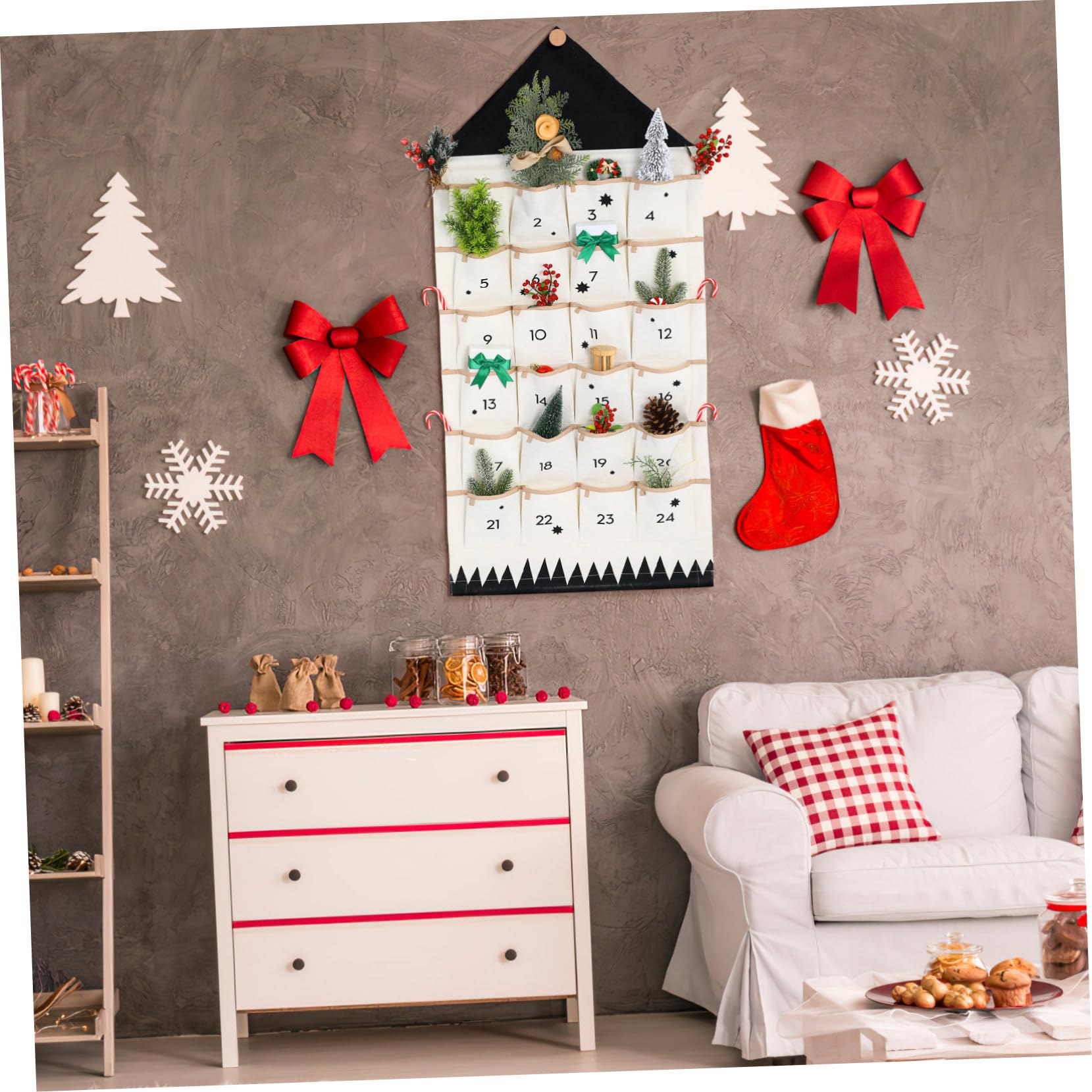 BESPORTBLE Adventskalender zum Befüllen Weihnachtskalender mit Aufbewahrung Taschen Countdown Kalender Weihnachtsschmuck Türschild Geschenke für Xmas Weihnachten Wohnzimmer Wanddeko