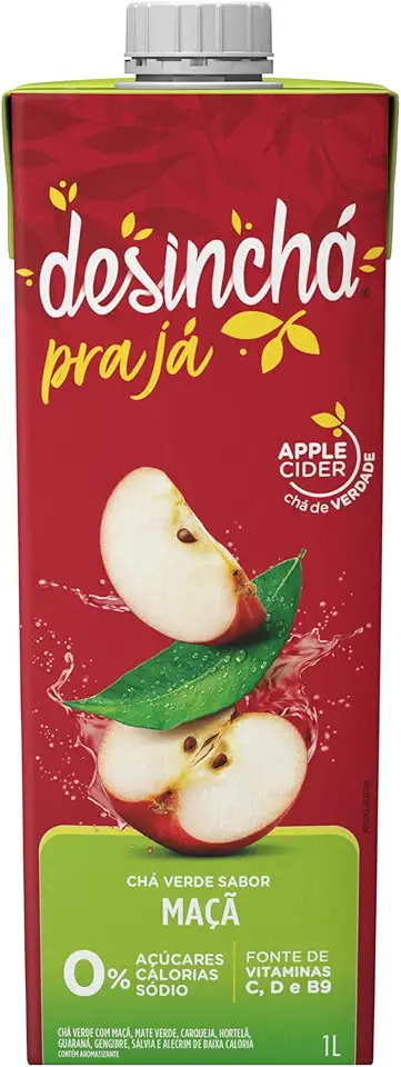 Desinchá Chá Verde com Maçã 1L, Com Mate Verde, Guaraná, Gengibre e Ervas Naturais, Baixa Caloria, Bebida Funcional e Refrescante