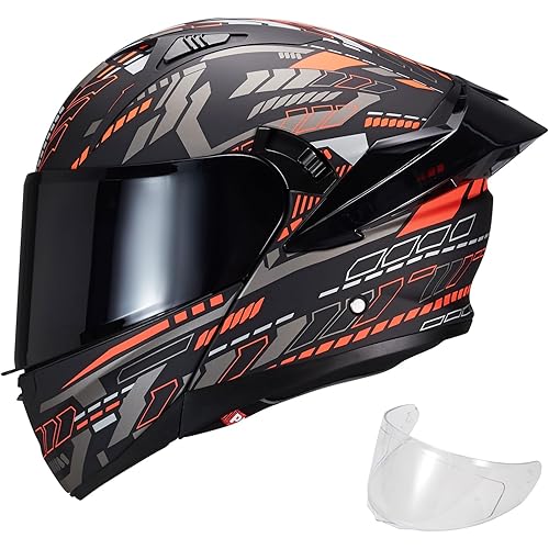 Modular Motorcycle Helmet Dual Visor Flip Up Full Face Helmets SJ-809 DOT Approved for Adults Men Women (Matte Cosmos, M)
