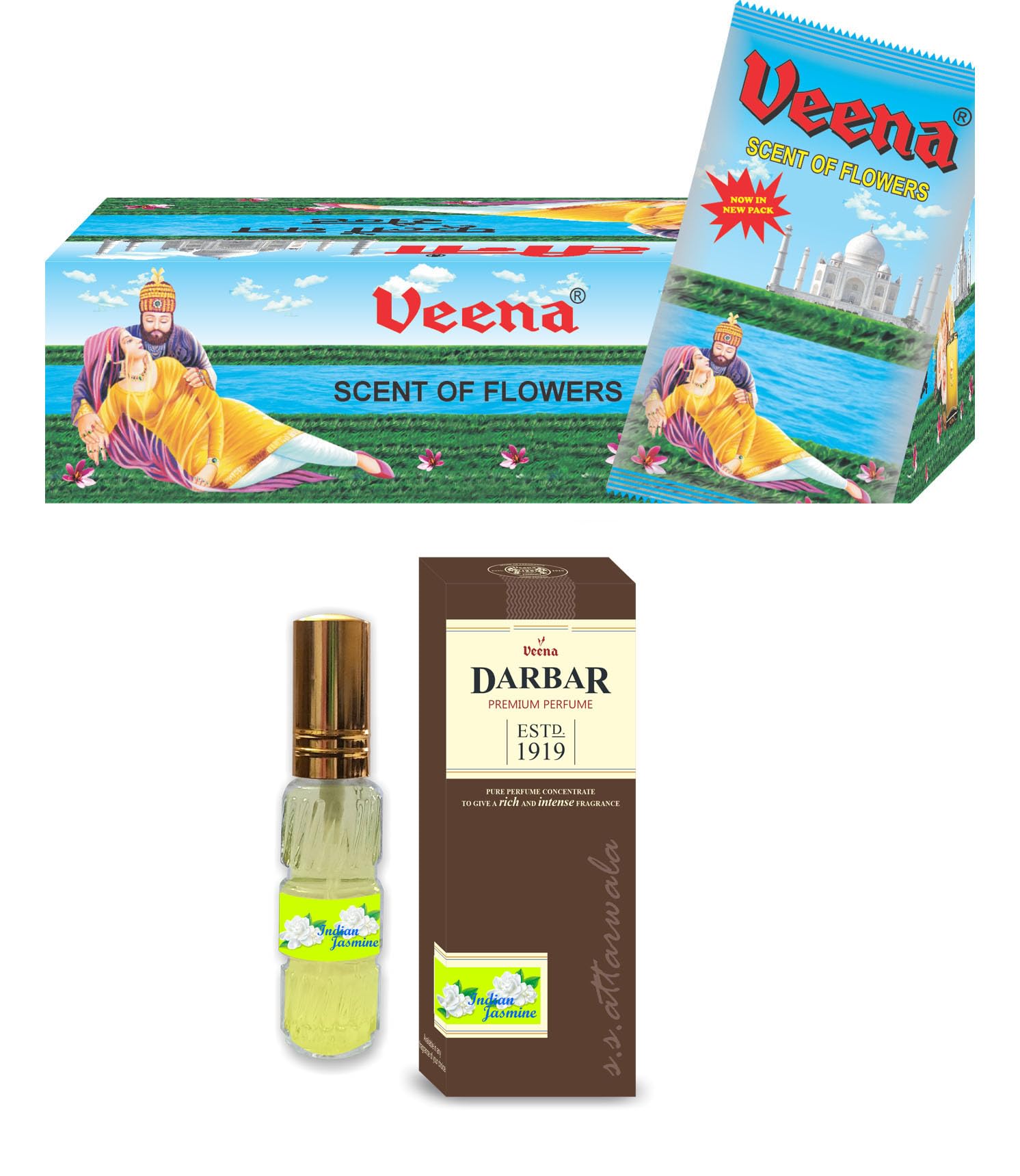 Veena Unisex Scent & Refill Jasmine Attar Perfume Strong Fragrance Combo Set