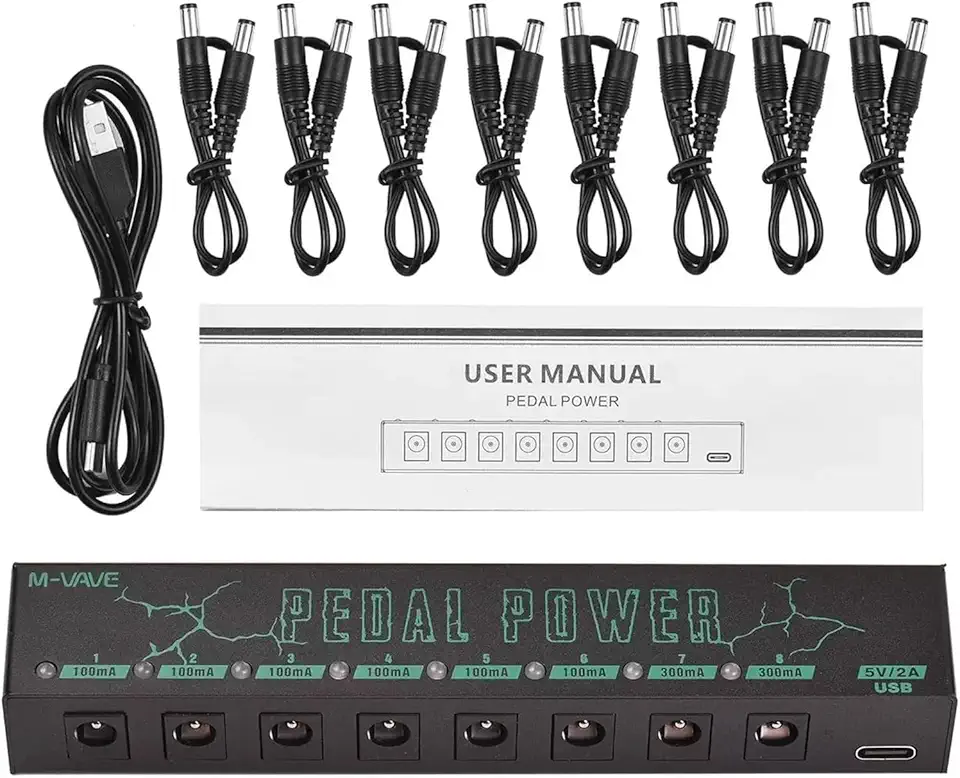 M-VAVE VEDO Pedal Power - Fonte de Alimentação para Pedais 9V com 8 Saídas Isoladas, Proteção Contra Sobrecarga, Entrada Type-C 5V 2A, Ideal para Pedalboard de Guitarra, Baixo e Efeitos Estável