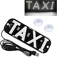 Taxi LED Sign Decor, 5V Bright Taxi LED Signal Light USB Charging Lamp with Suction Cups, Taxi Sign Indicator Light Flashing Hook on Car Window Windshield for Driver White