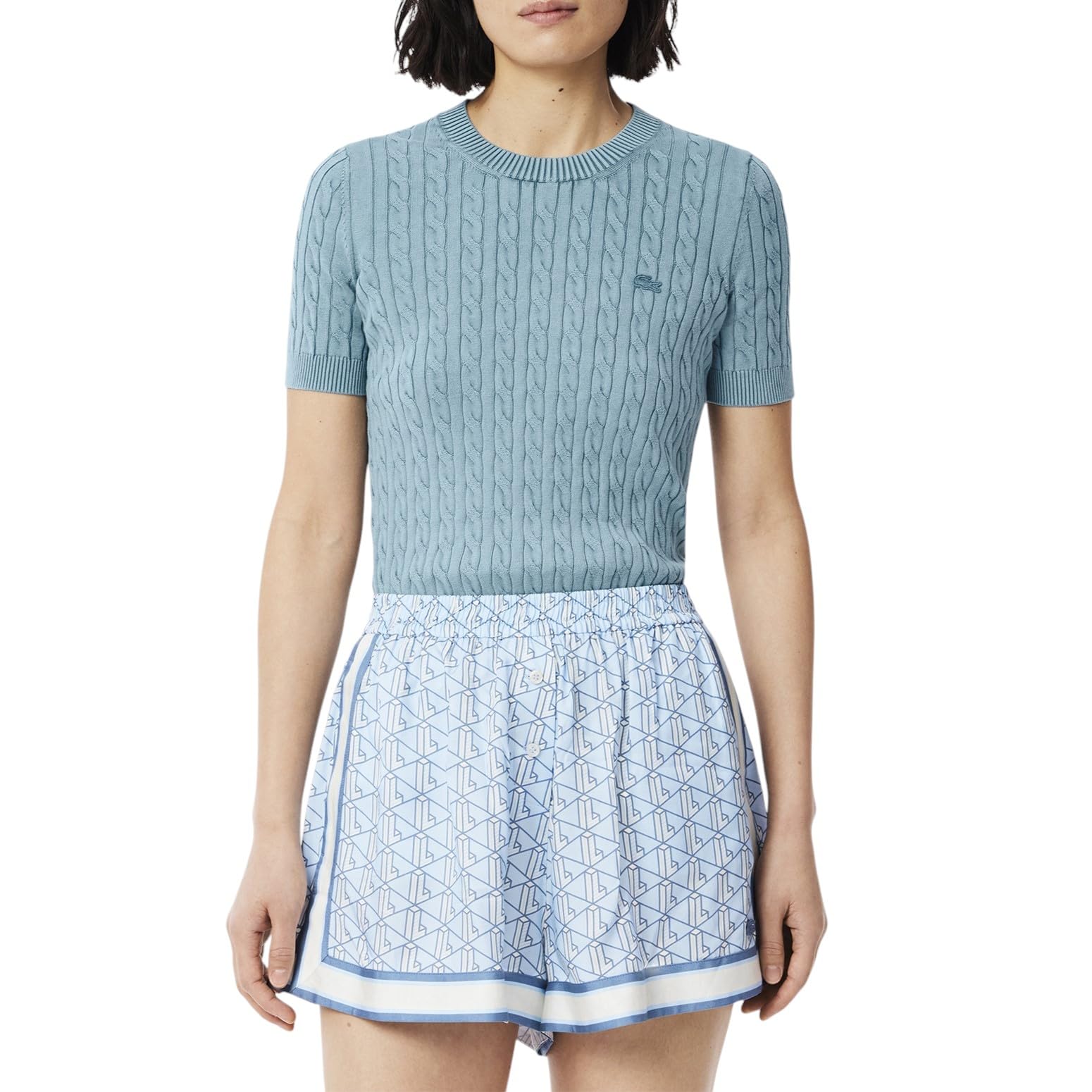 Lacoste Womens Washed Effect Cable Knit Sweater