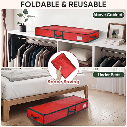 Miniatura 7 de BALEINE Soft Bolsa de almacenamiento de papel de regalo de Navidad, bolsa de almacenamiento duradera de polietileno de 40 pulgadas con particiones