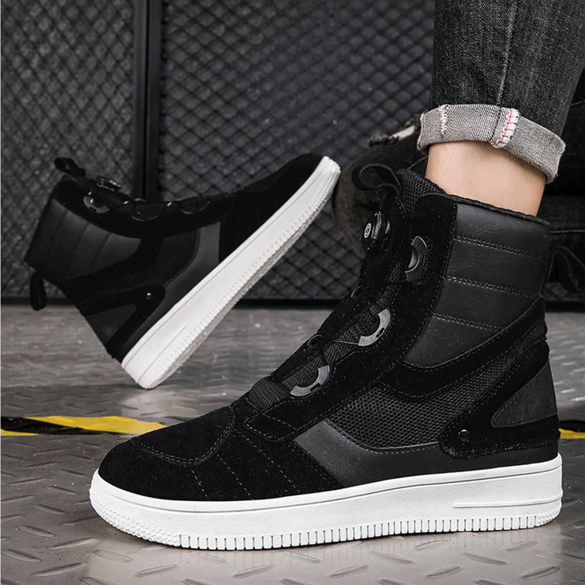 SDEQA Scarpe Moto Uomo Pulsante Rotante Stivali Racing Motocross Impermabile Scarpe da Equitazione Stradale con Supporto alla Caviglia per Pista e Strada